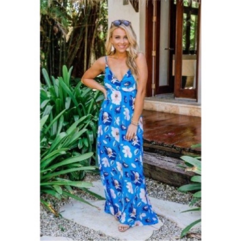 Pink Lily Sea Breeze Floral Maxi Dress